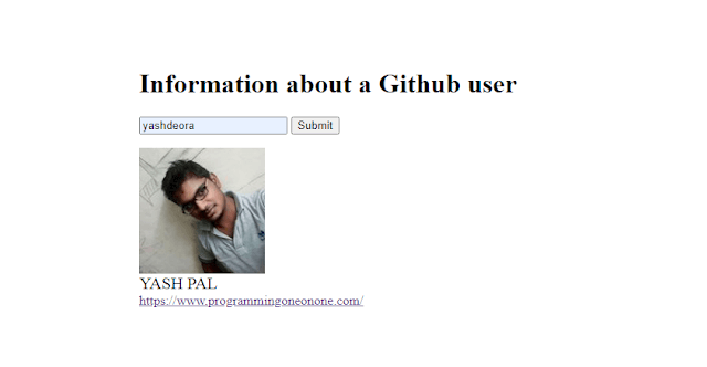 Javascript project to find information using github username