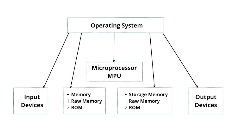 Functional relationship of operating system with various hardware components