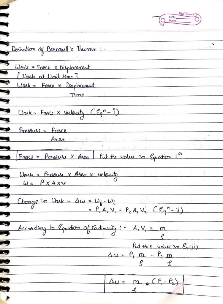 Bernoulli equation derivation