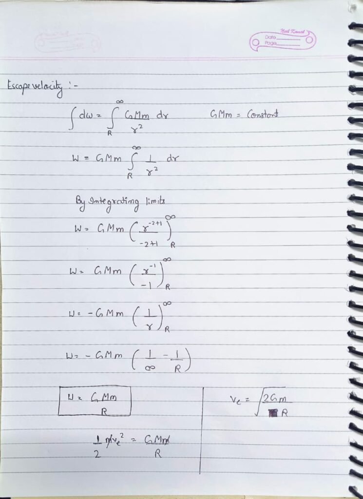 Handwritten Deviation of Escape Velocity
