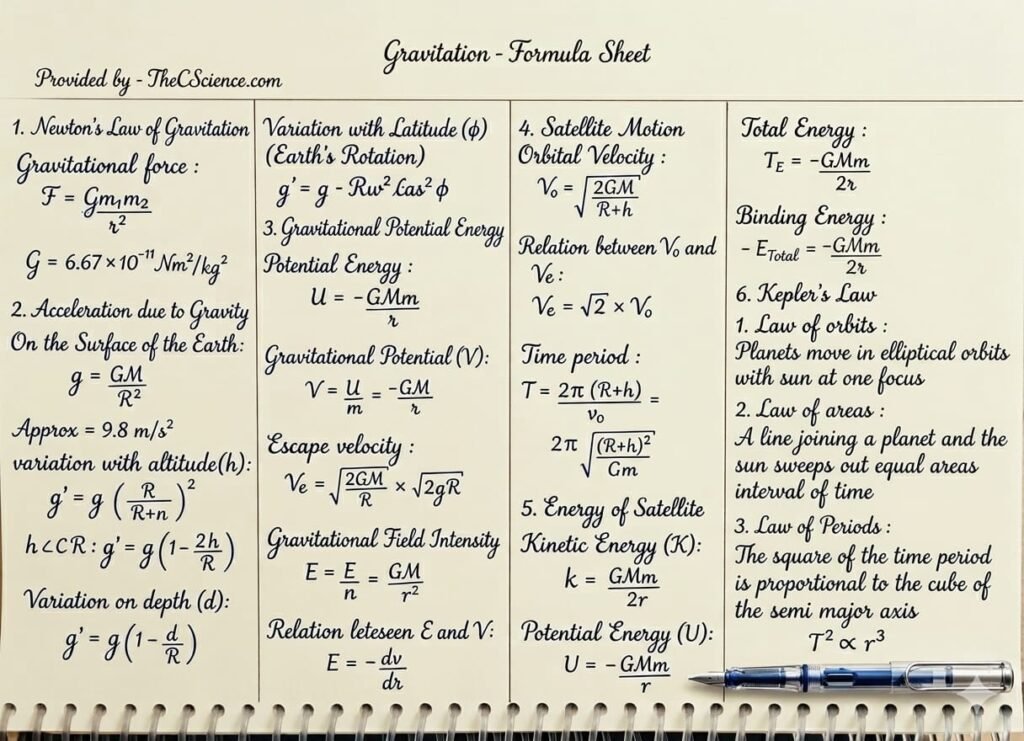 Gravitaional formula sheet